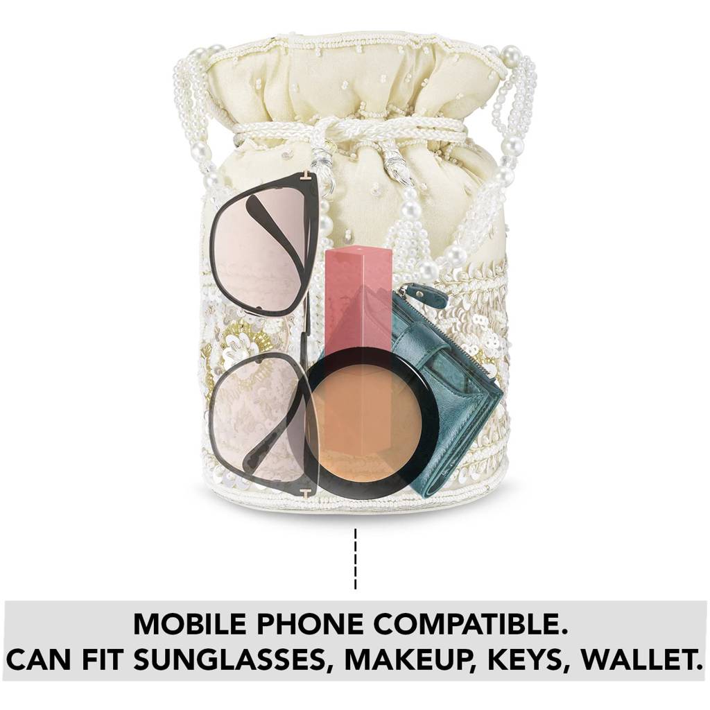 Potli Purses For Women Handmade Evening Handbag Stylish Bridal Fashion Wristlet Bag For Girls (P46Br) : P46W