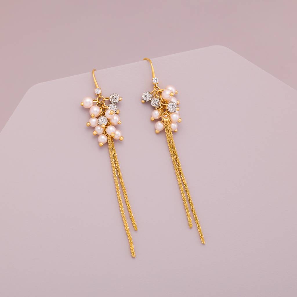 Pearl Gold - Plated Casual Wear Trendy Zircon Earring - 464501 : 464501