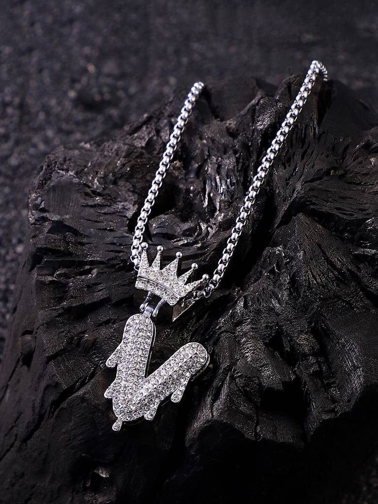 Men'S The Drip Alphabet Pendant Necklace - Metallic Silver : FANC1096-V