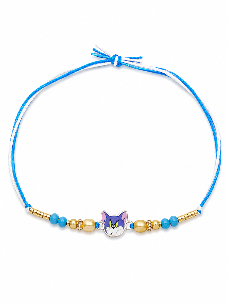 925 Sterling Silver Tom Cartoon Kids Rakhi With Roli-Chawal Set : SMK-RKH-021