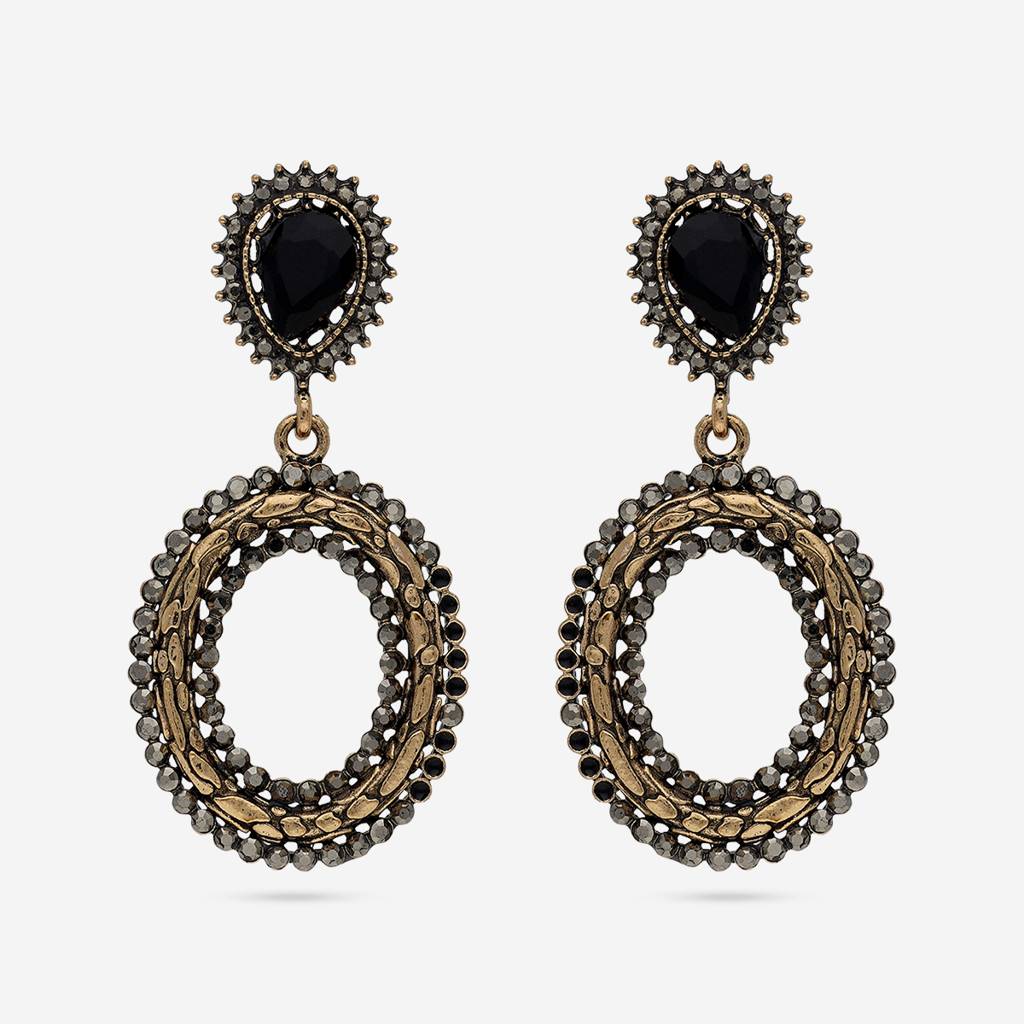 Black Oxidised - Plated Casual Wear Trendy Earring - 450673 : 450674