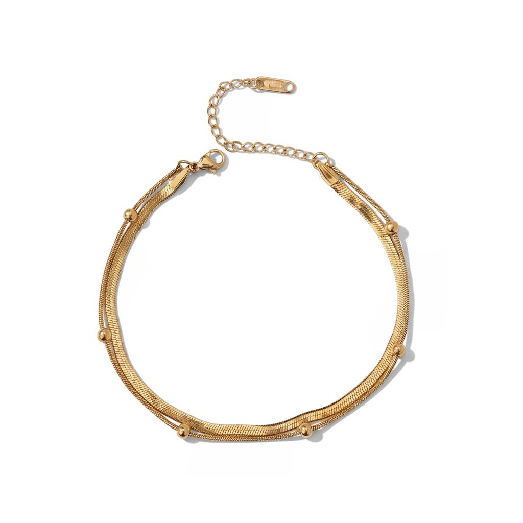 Beaded Snake Chain Layered Anklet For Women - Waterproof & Anti-Tarnish : AN0027