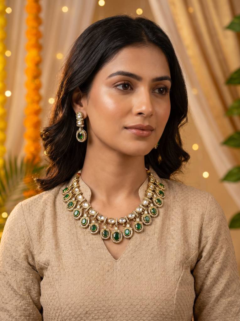 Indian Bridal Kundan Jewelery Set : HBN-42-GREEN