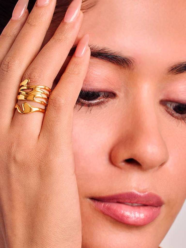 18K Gold Plated Wave Ring Stainless Steel Waterproof & Anti-Tarnish(Free Size) : R73SJSS0G