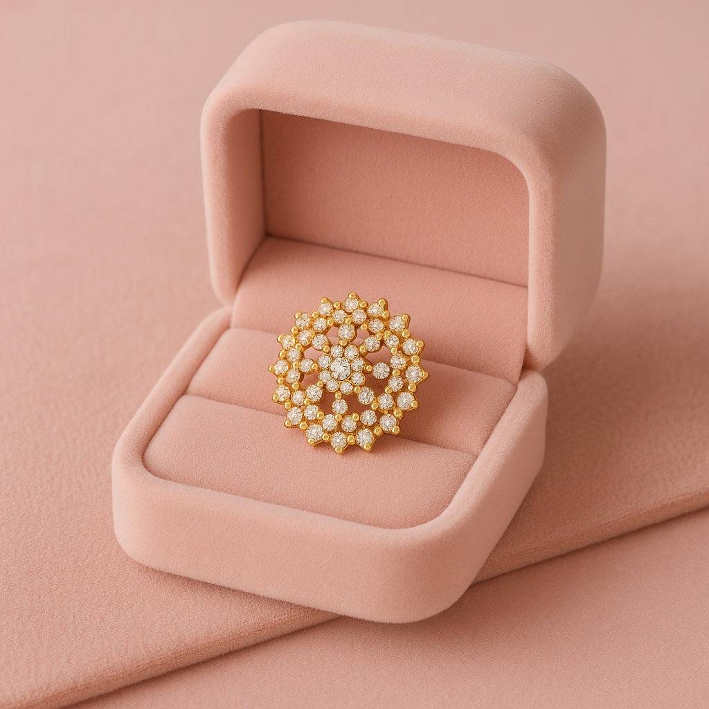 White Cz Mandala Cluster Floral Nose Pin 925 Sterling Silver Gold Plated : NP-00276