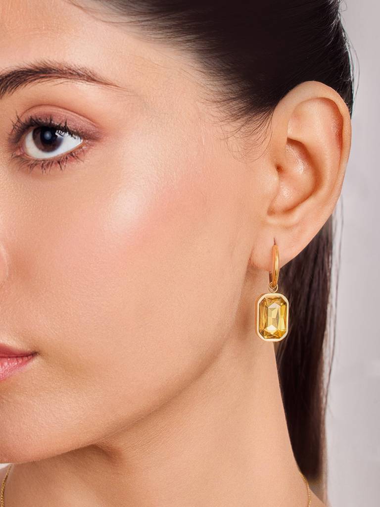 18K Gold Plated Prism Hoop Earrings Stainless Steel Waterproof & Anti-Tarnish : E87SJSS0G