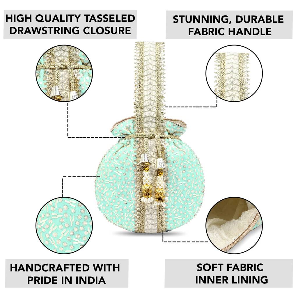 Potli Bags For Women Evening Bag Clutch Ethnic Bride Purse With Drawstring(P93Br) : P93MNT