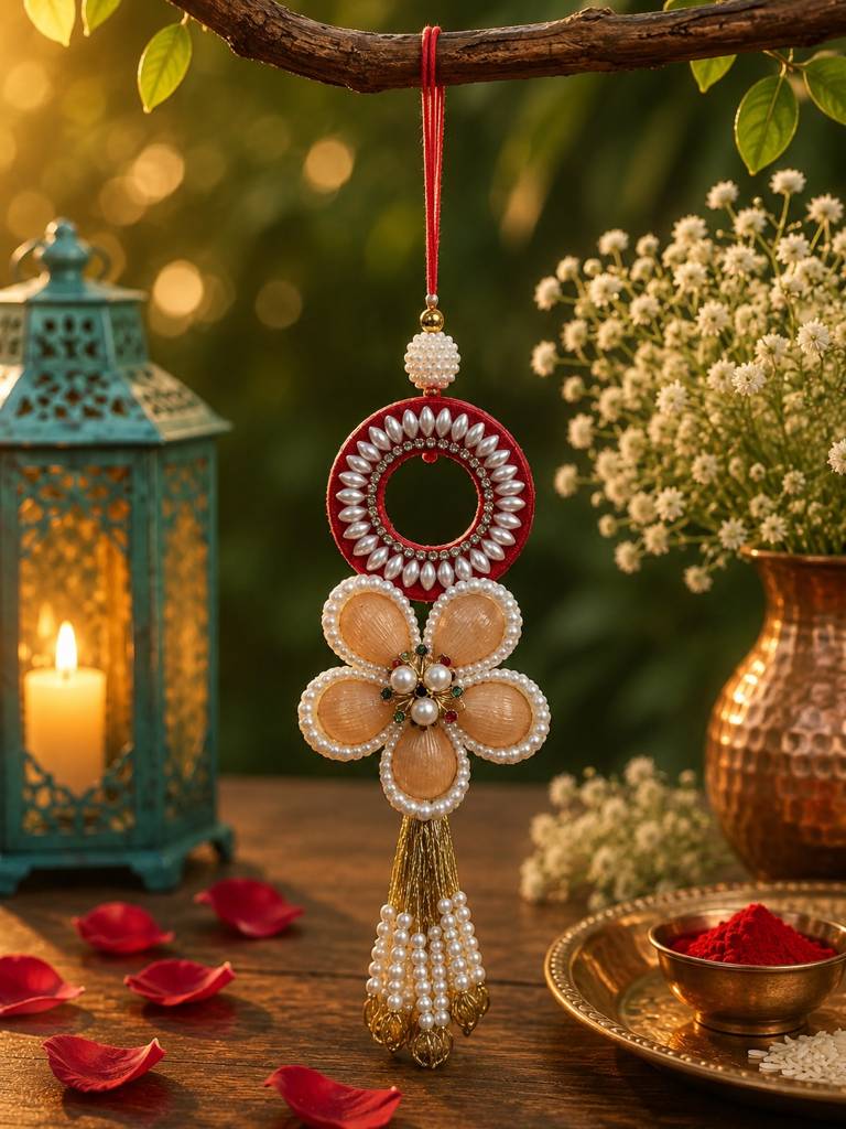 Ruby Blossom Tassel Lumba Rakhi : ANRK040
