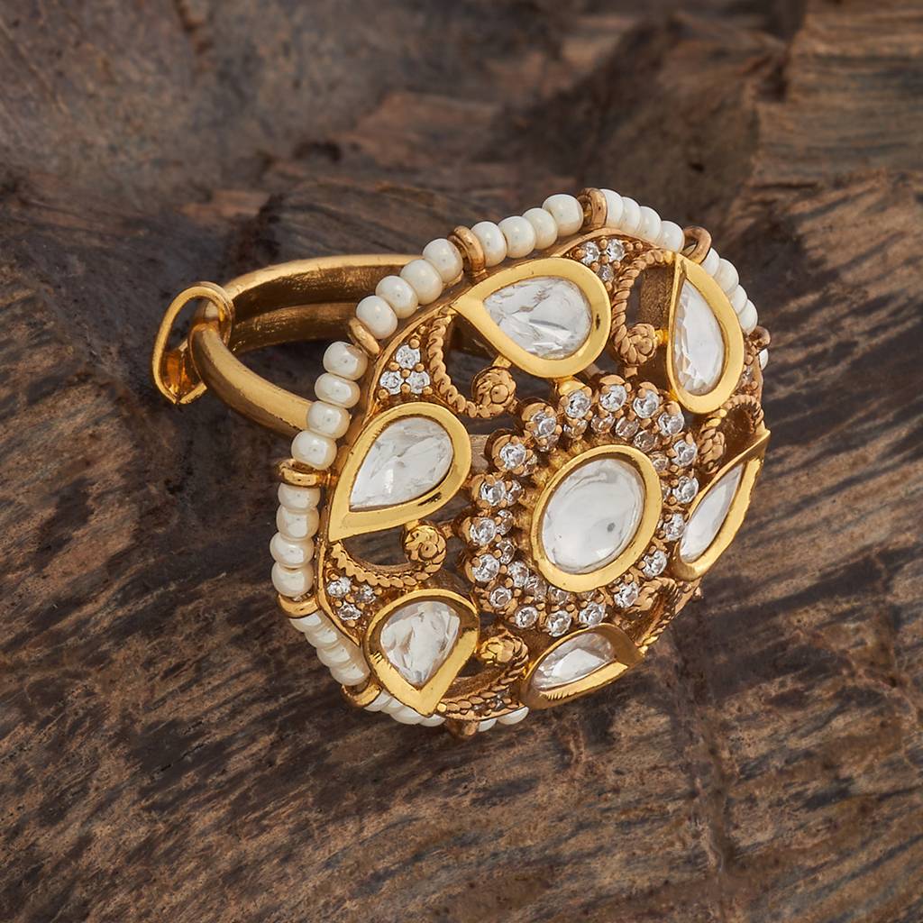 White Victorian - Plated Bridesmaid Kundan Finger Ring - 433306 : 433306