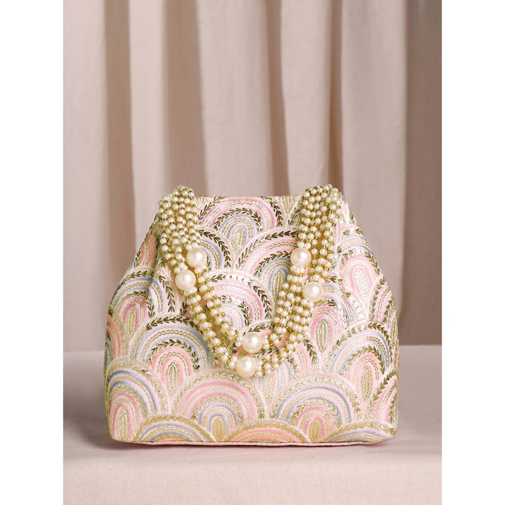 Sequins Motifs Potli Bag For Women Handmade Wristlet Handbag Stylish Bridal Purse Fashion Bag For Girls : P206PK-L