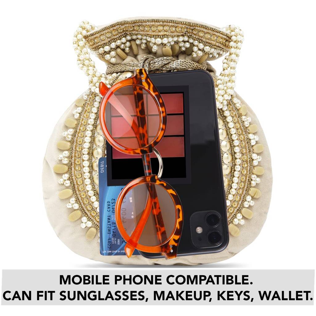 Potli Bags For Women Evening Bag Clutch Ethnic Bride Purse With Drawstring(P92Crm) : P92G