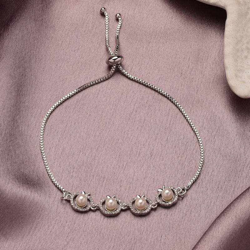 Radiant American Diamond Pearl Center Round Bracelet – Ultra-Light Gifting & Party Wear : AD-141-IRBR