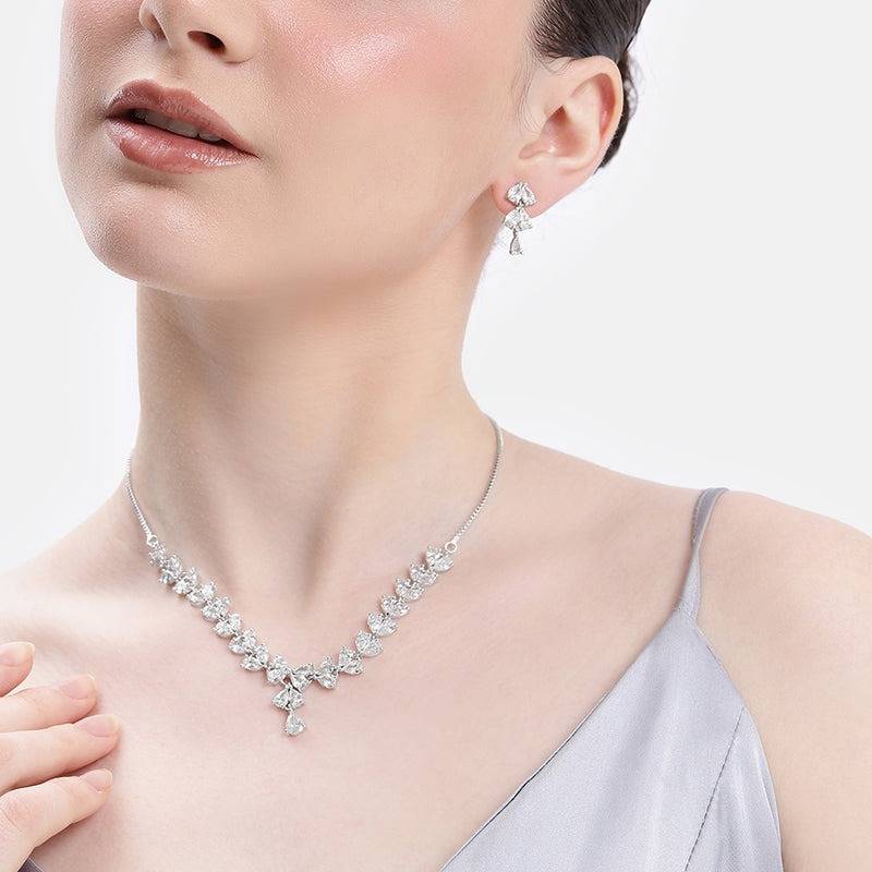 Sparkling Cz V-Shape Necklace Set For Women|Evening Wear & Parties : AD-900-IRWENKER