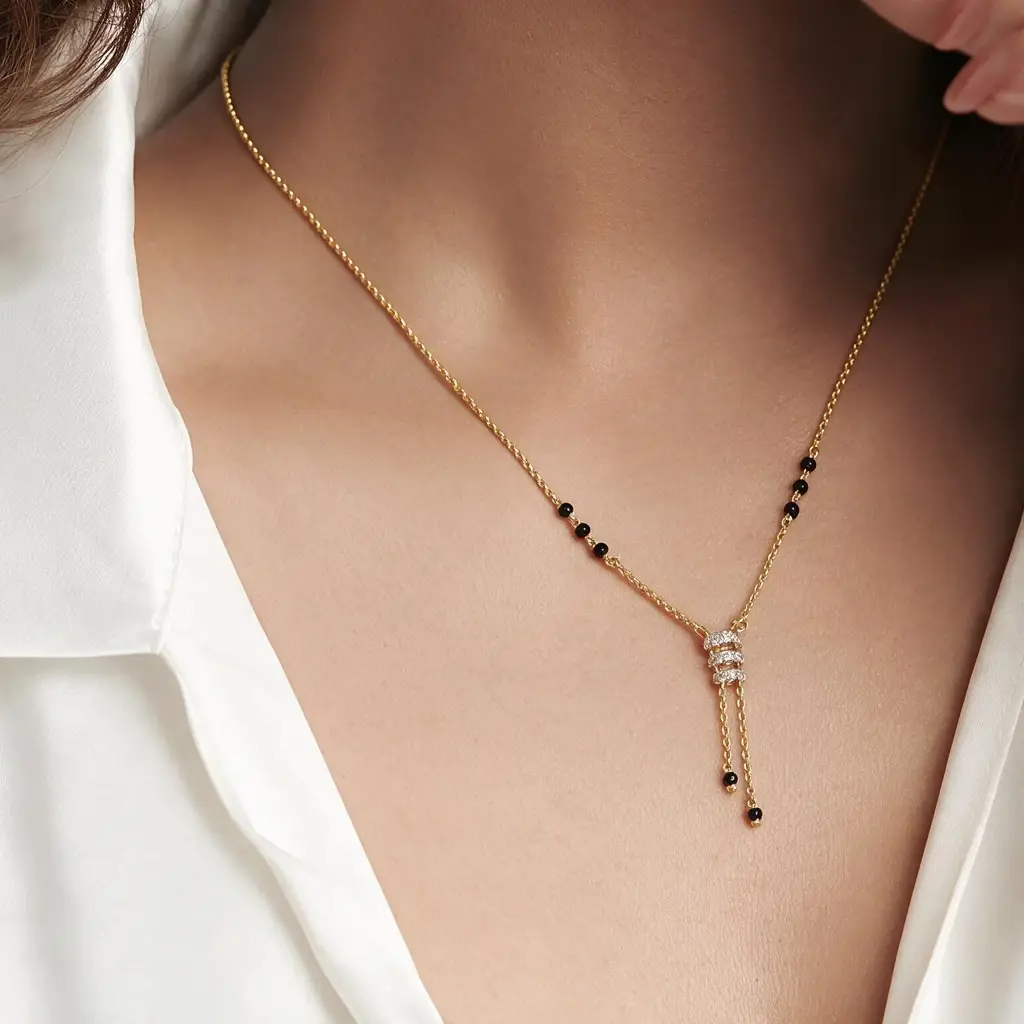 Triple Bar Tassel Drop Mangalsutra Necklace : KNM0028-Gold