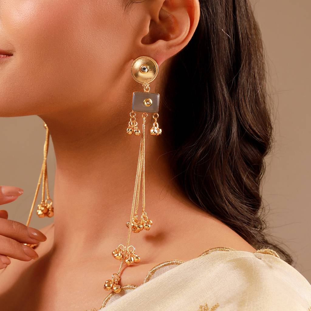 Kashmiri Colored Stone Gold-Toned Dangler Earrings : 8905124585001
