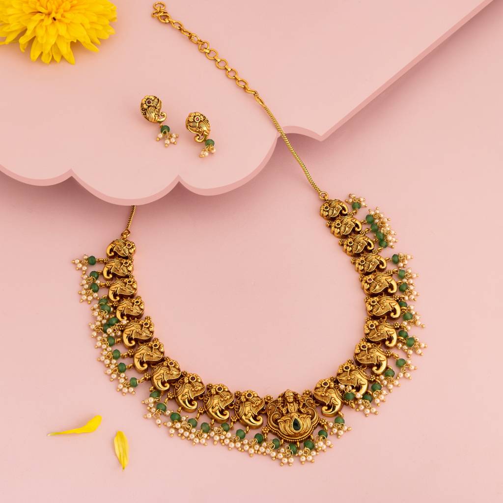 Ruby-Green Gold - Plated Festive Antique Necklace - 466743 : 466743