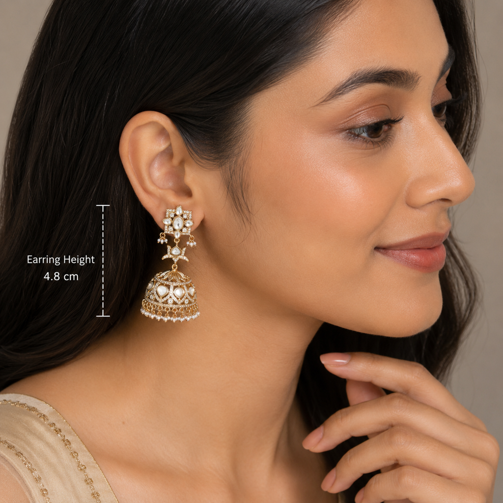 Polki Diamond Fused Jhumka Earrings : ER08-W
