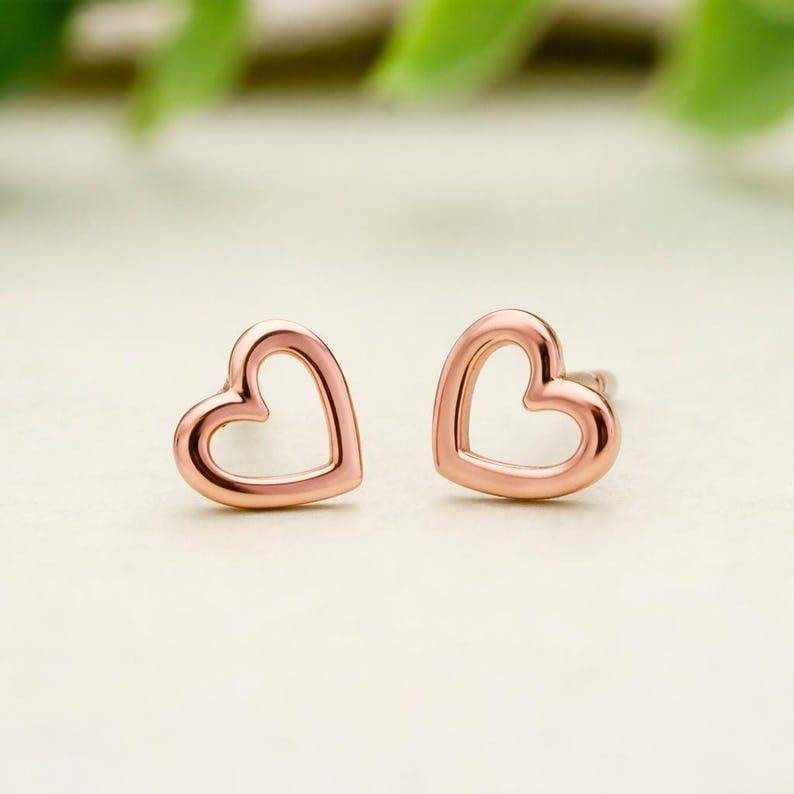 925 Silver Heart Stud Earrings Rose Gold Finish Dainty Love : SE_000912