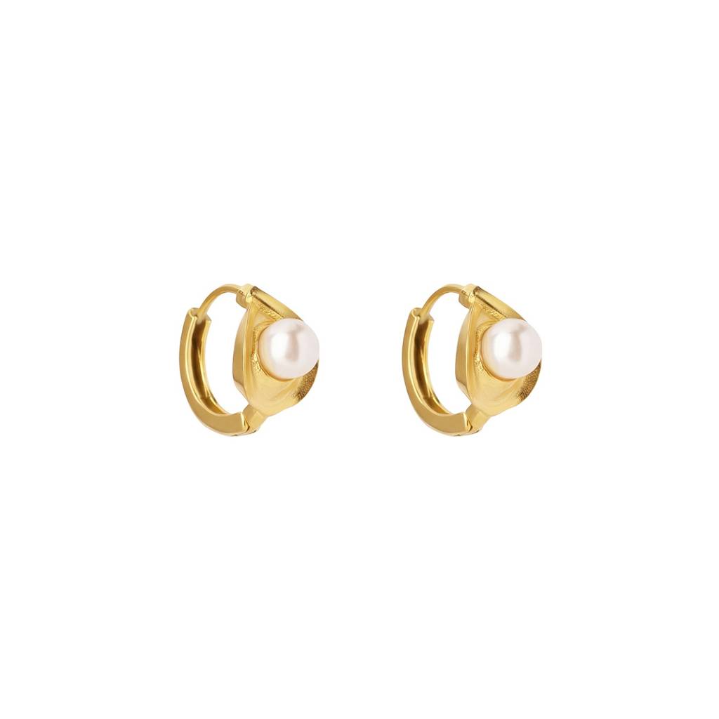 Pearl Accent Mini Hoop Earrings : ER0535