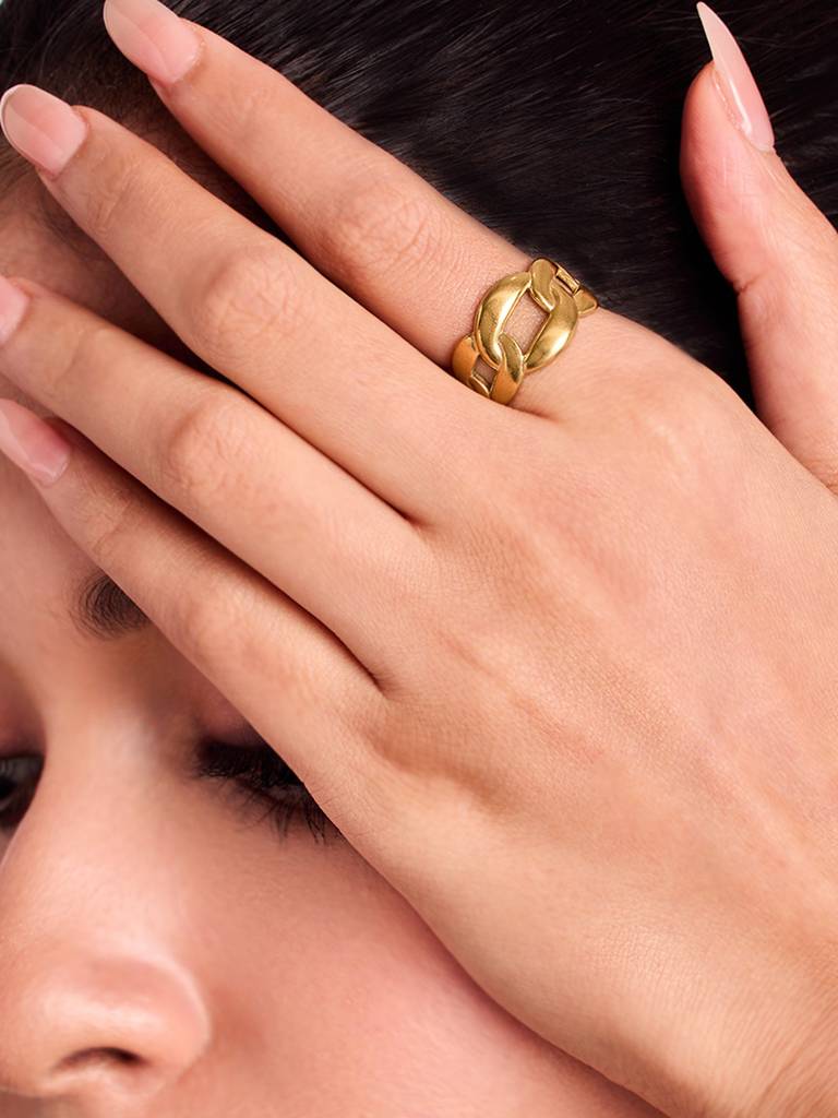 18K Gold Plated Goldunity Ring Stainless Steel Waterproof & Anti-Tarnish(Free Size) : R74SJSS0G