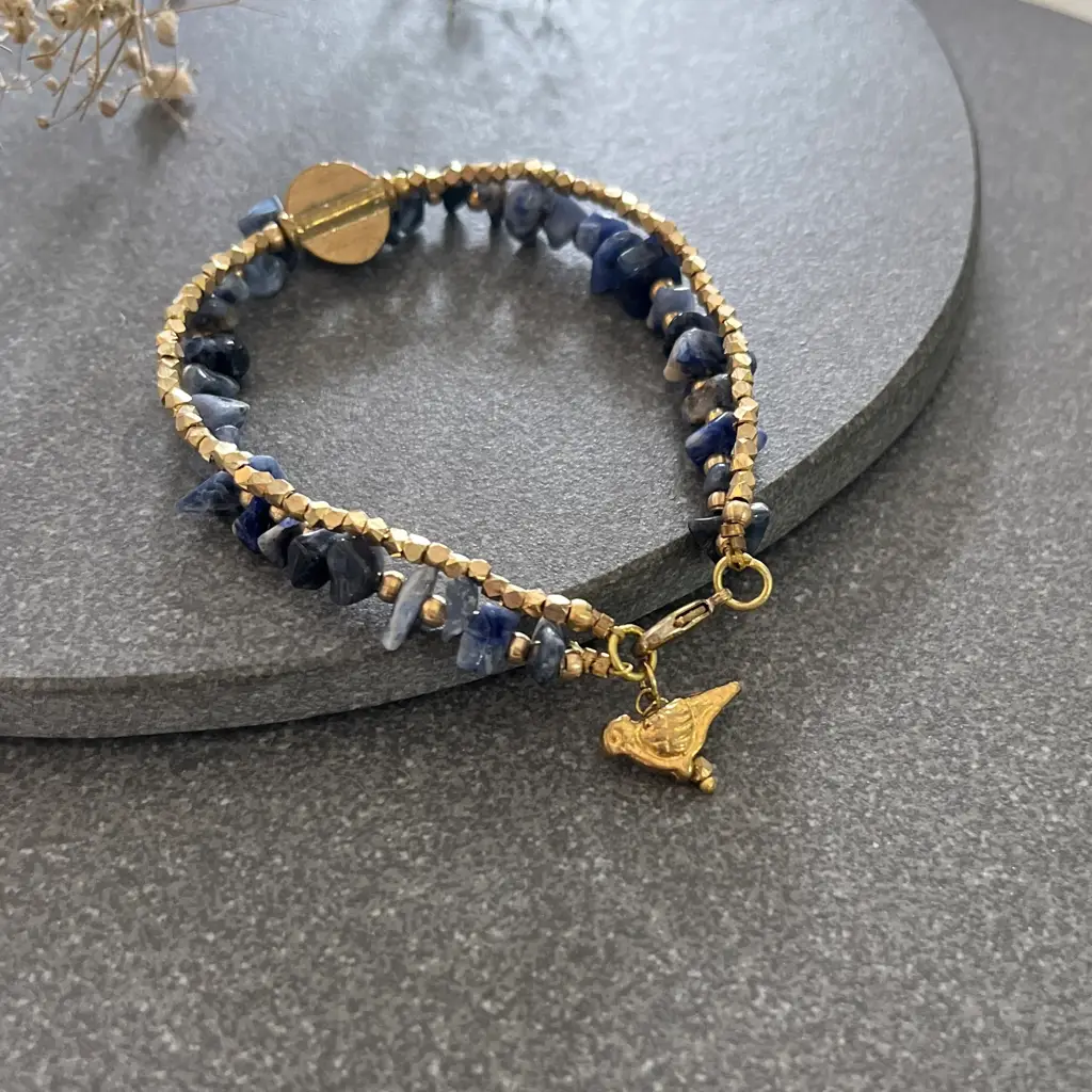 Lapis Lazuli Bracelet With Bird Charms : B20