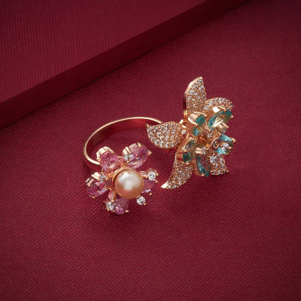 Gold - Plated Party Wear Zircon Finger Ring - 460778 : 470132