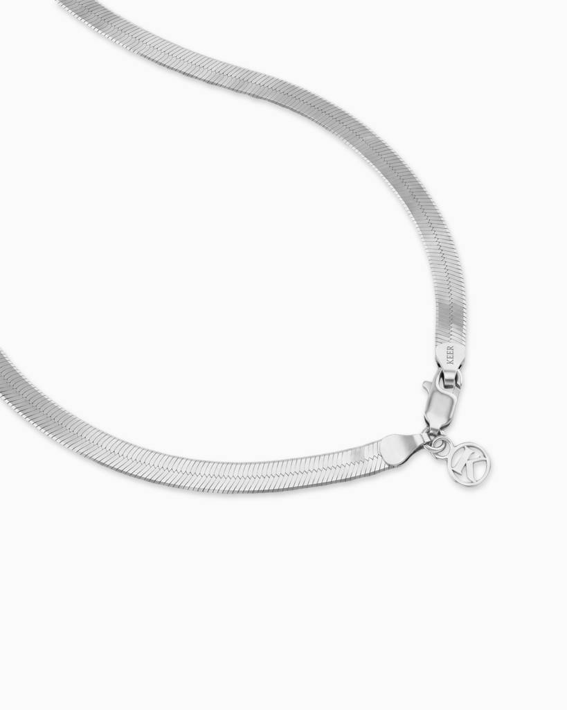 Silhouette Slim: 925 Sterling Silver Flat Herringbone Chain Necklace : TK-1501-N109-S00