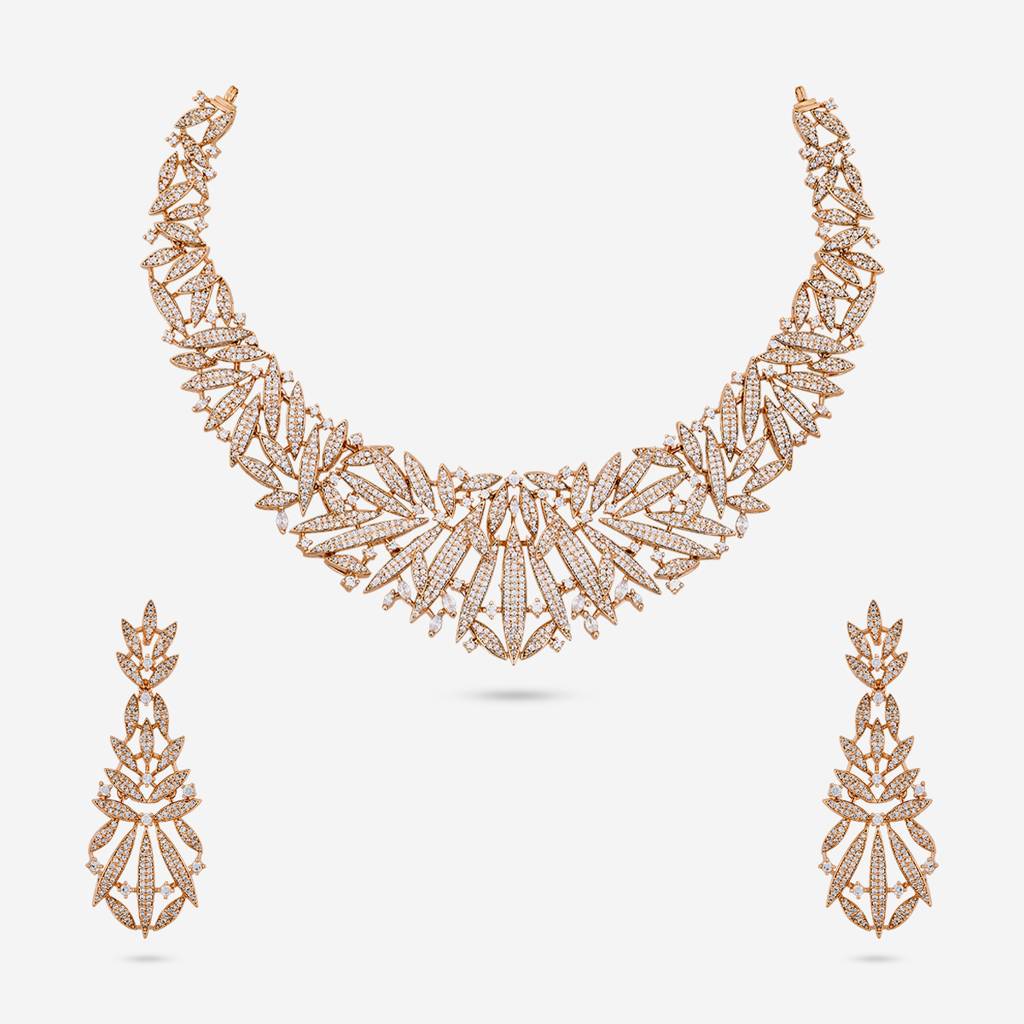 White Gold Rose - Plated Party Wear Zircon Necklace - 470610 : 470610