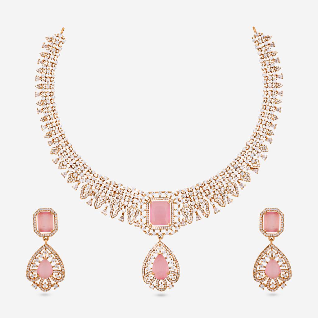 Pink Gold-Rose - Plated Party Wear Zircon Necklace - 469796 : 469796