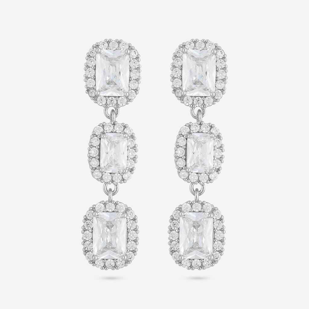 White - Plated Casual Wear Trendy Zircon Earring - 467009 : 467010
