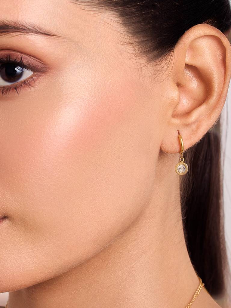 18K Gold Plated Crystal Drop Hoop Earrings Stainless Steel Waterproof & Anti-Tarnish : E45ASSS0G