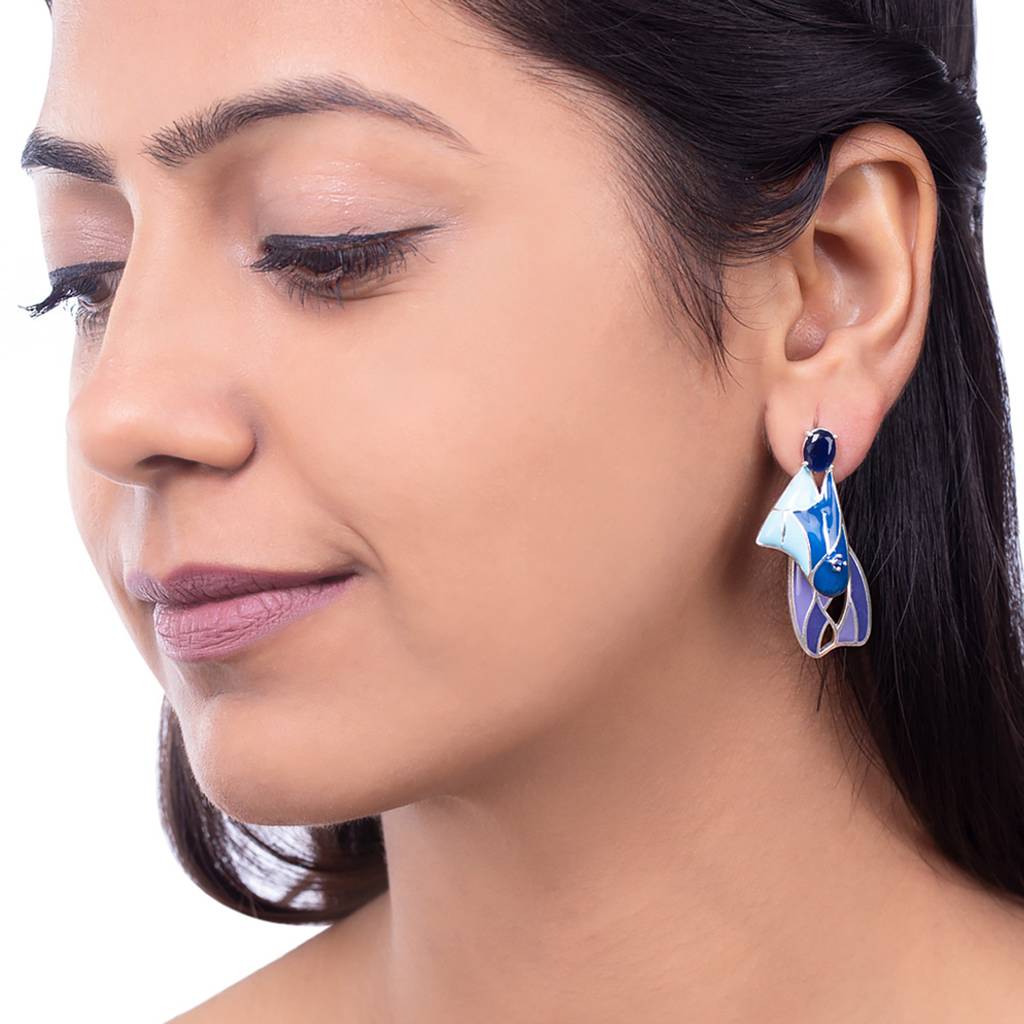 Butterfly Blue Enameled Earrings : 8905124065749