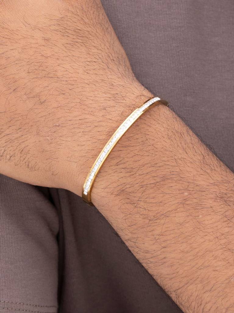 Mens White Zircon Openable Bangle Bracelet 18K Plated Anti-Tarnish : AHM0126B634G_M