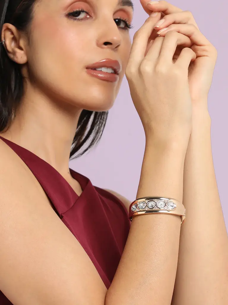 Callista-Sohi Gold-Plated Stones Studded Maxi Crystal Cuff Bracelet : SOHIBR8153