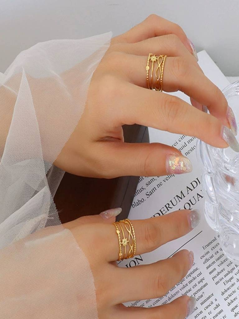 Hollow Quad Layer Ring For Women Anti-Tarnish Waterproof 18K Gold Plated : ALL1125R368