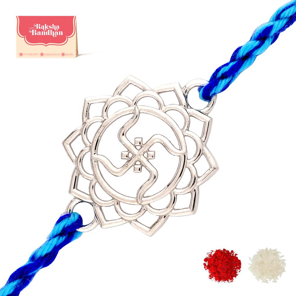 Lotus Of Blessings Swastik Designer Sterling Silver Rakhi For Him : 8905124564815