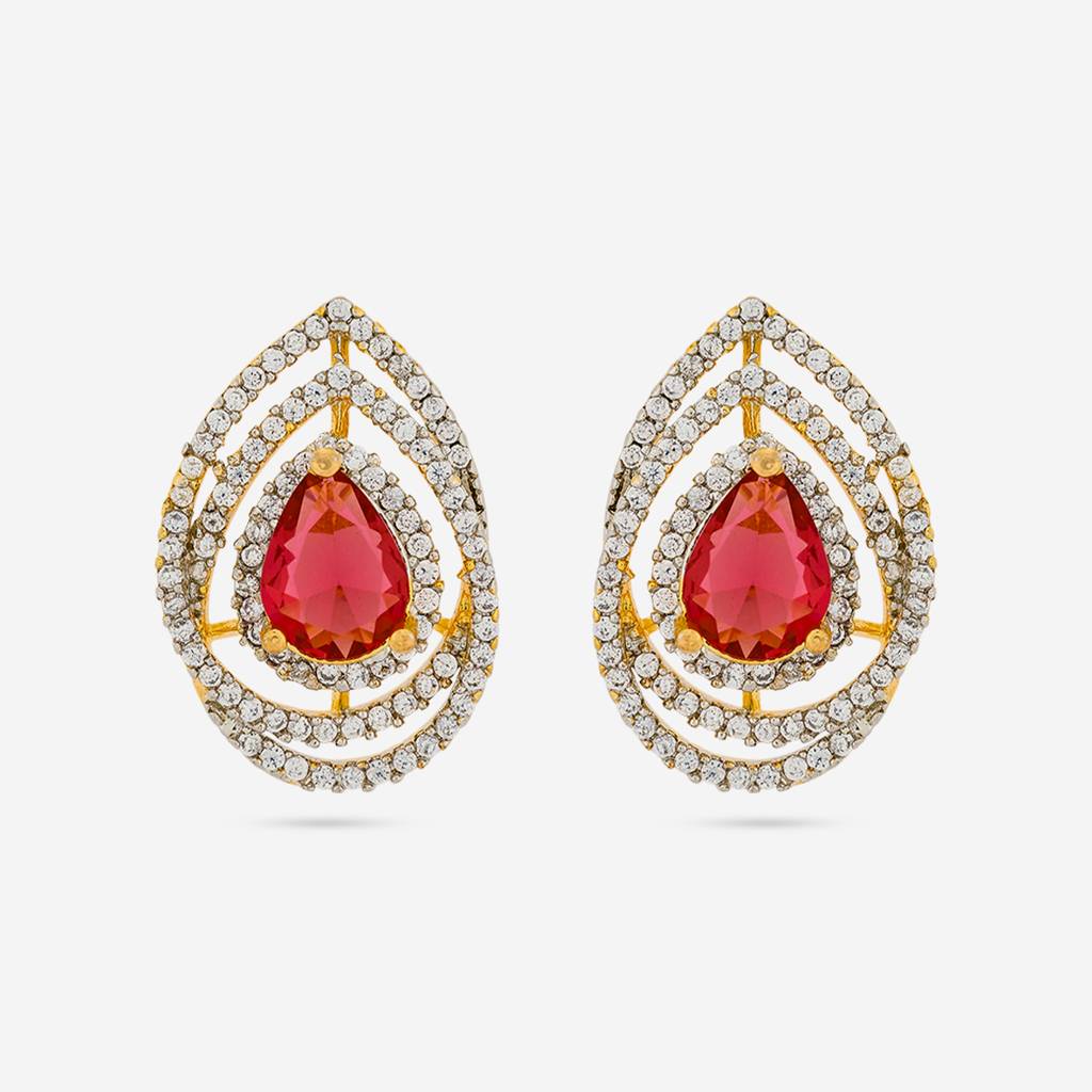 Ruby Rhodium-Gold - Plated Party Wear Zircon Earring - 457807 : 457807