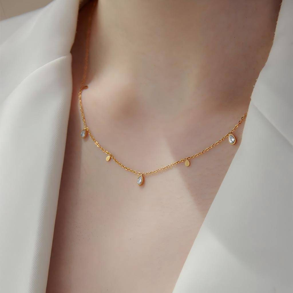 Crystal Studded Gold Plated Fancy Chain Necklace Jewellery For Women & Girls : PX9N270GW