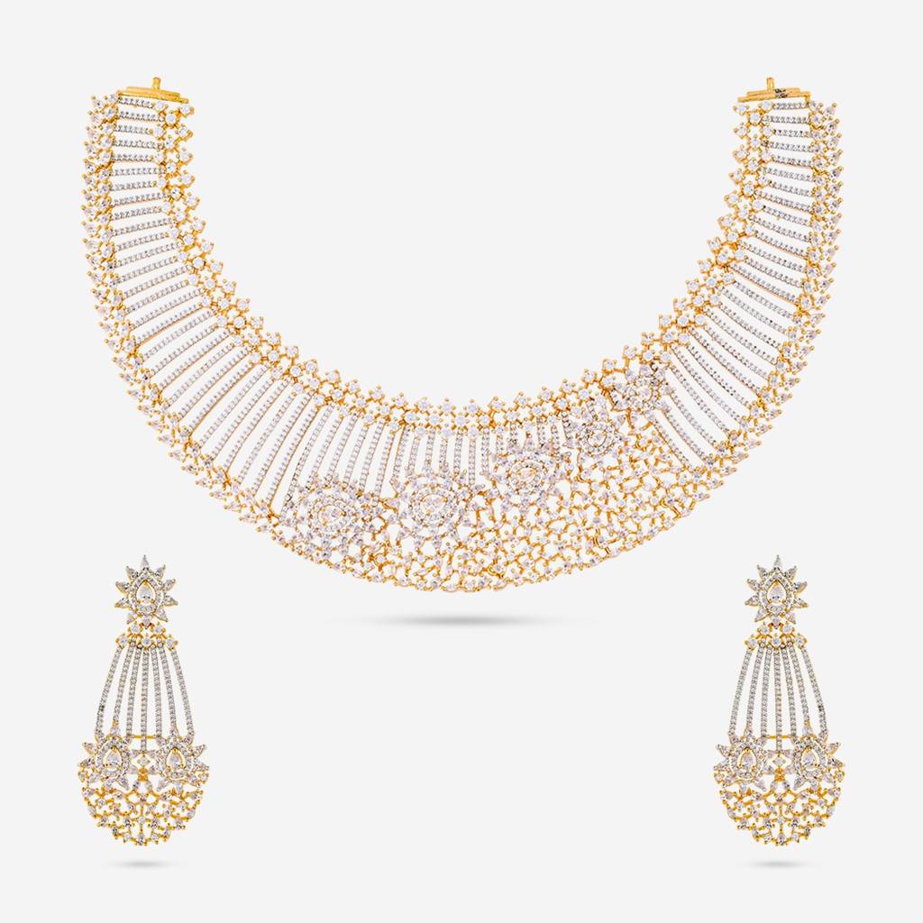 White Rodium-Gold Plated - Party Wear Zircon Necklace - 456904 : 456904