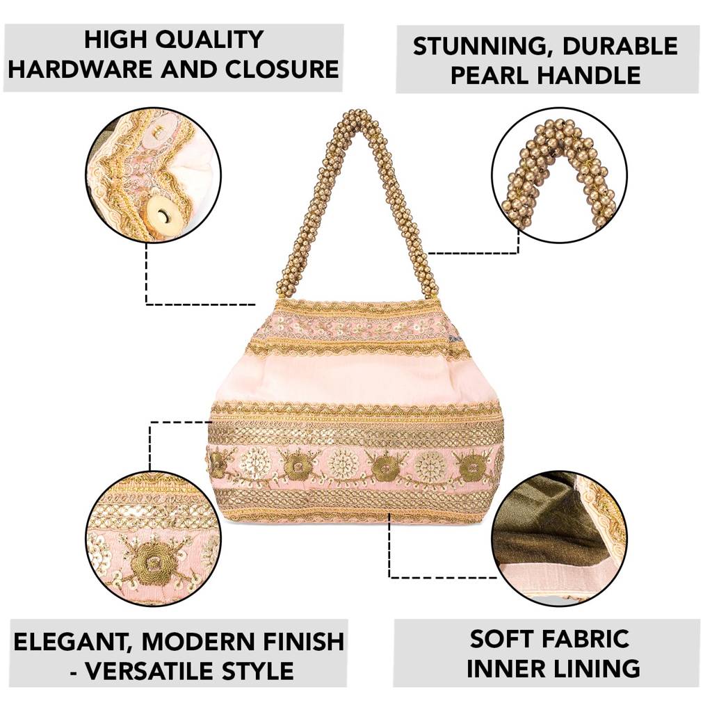 Potli Purses For Women Handmade Evening Handbag Stylish Bridal Fashion Wristlet Bag For Girls (P185Pch) : P185PCH