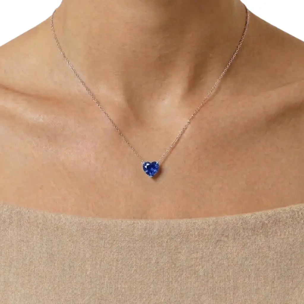 Blue Heart Solitaire Pure Silver Pendant Necklace : HERT-BLU-10-SL-W-C