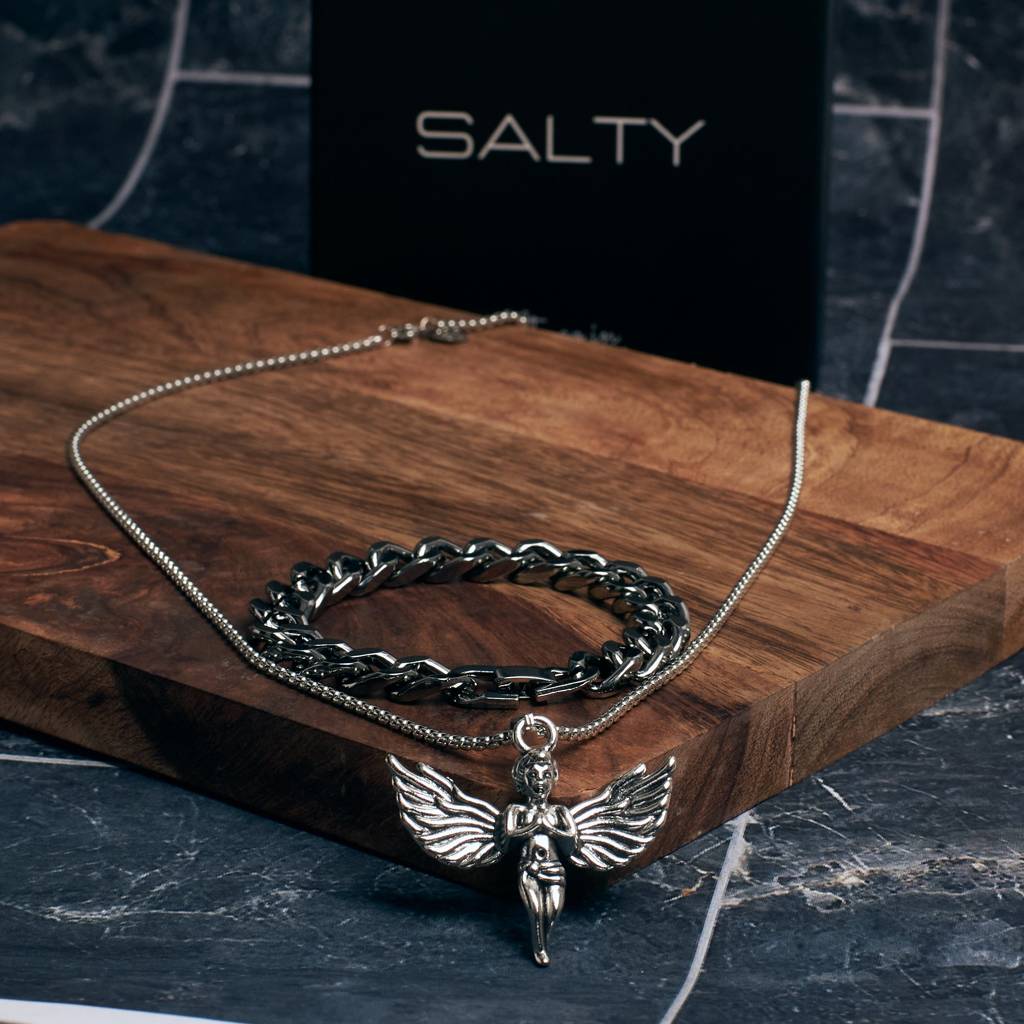 Guardian Wings Pendant And Chain Bracelet Set : ALPHA-COMBO-11