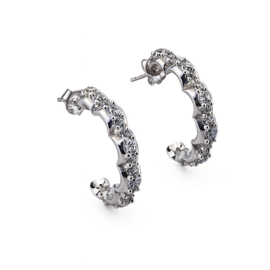 Silver Floral Shaped Hoops With Cz Stones : Silver_Floral_Shaped_Hoops_with_CZ_Stones_Oct25