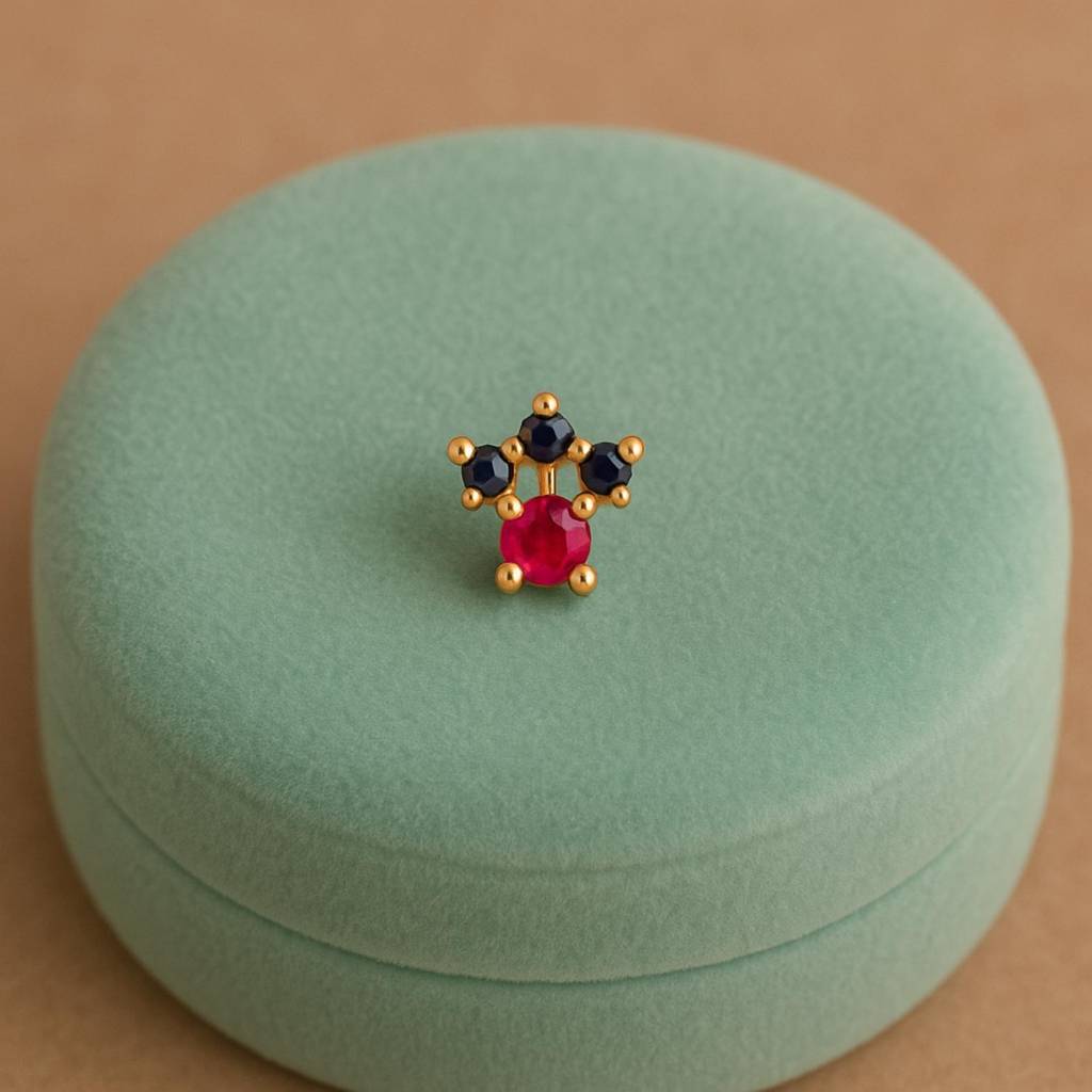 Red & Blue Cz Crown Nose Pin - Sterling Silver Gold Plated : NP-00094_925S_W_RCZ