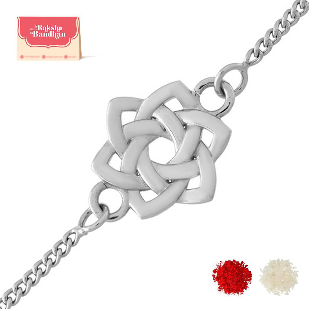 Sterling Silver Knot Bracelet Rakhi With Cubic Zirconia For Him : 8905124531503
