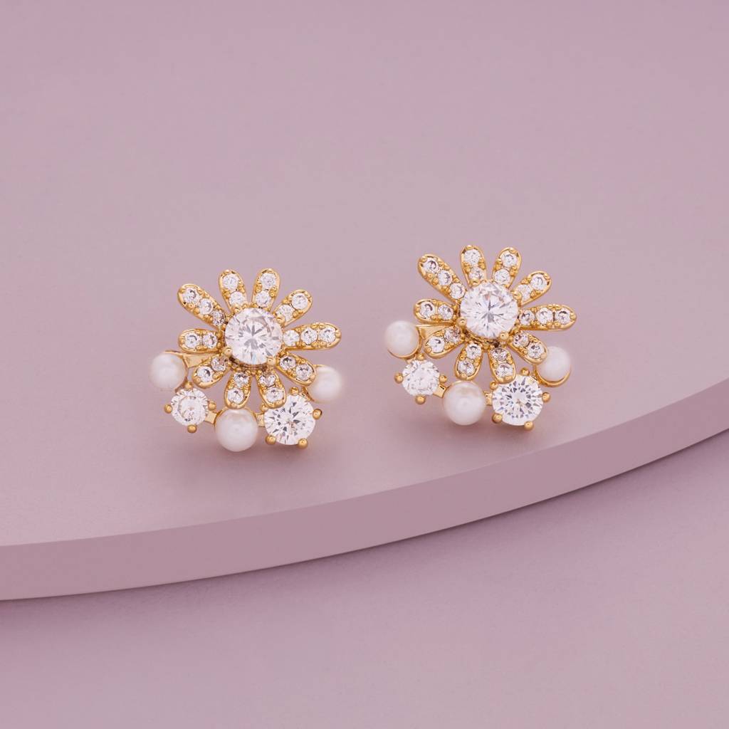 Pearl Gold - Plated Casual Wear Trendy Zircon Earring - 464753 : 464753