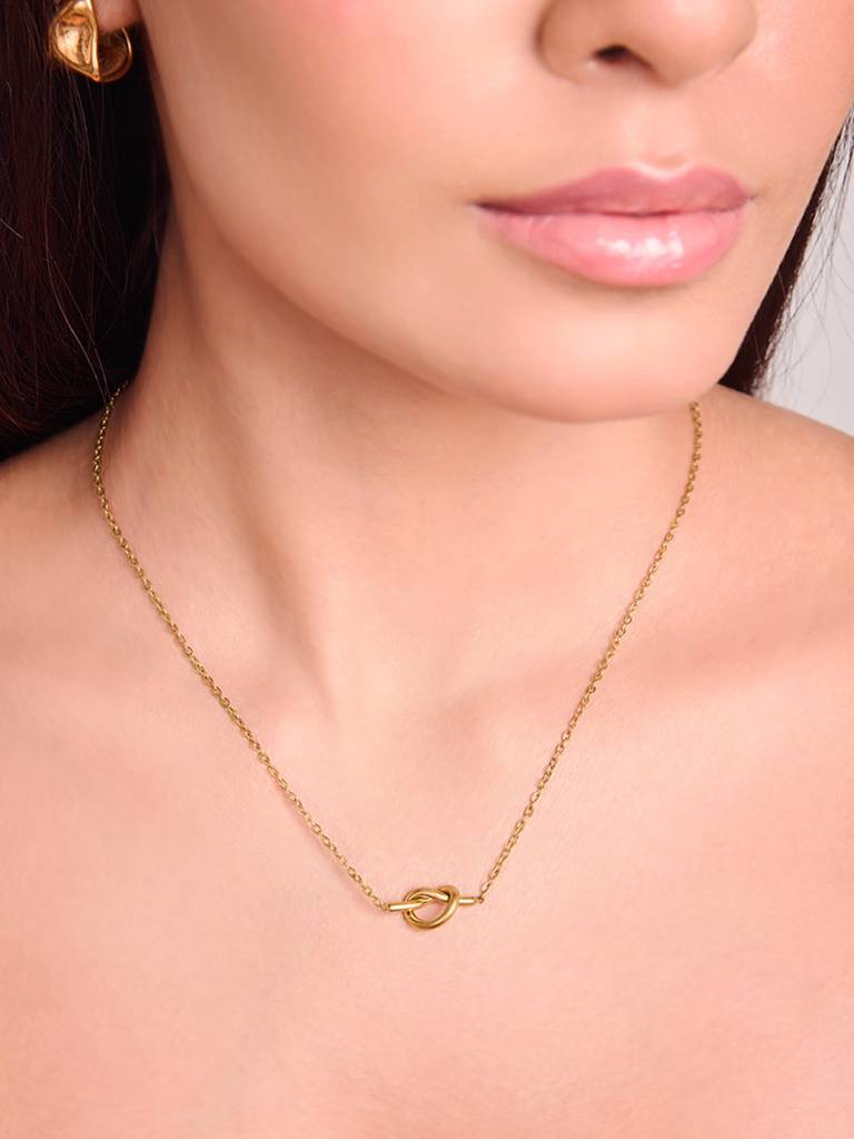 18K Gold Plated Gold Knot Necklace Stainless Steel Waterproof & Anti-Tarnish : N6ASSS0G