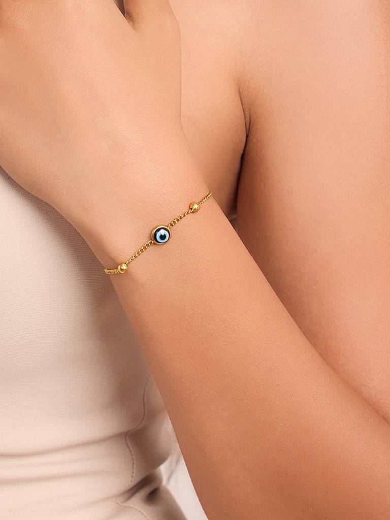 18K Gold Plated Evil Eye Charm Bracelet Stainless Steel Waterproof & Anti-Tarnish : B19ASSS0G