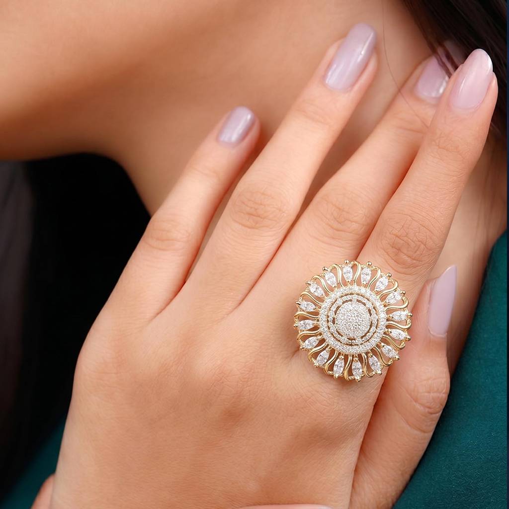 Ethnic Gold Plated White Adjustable Fancy Finger Ring For Women : PF04R13G