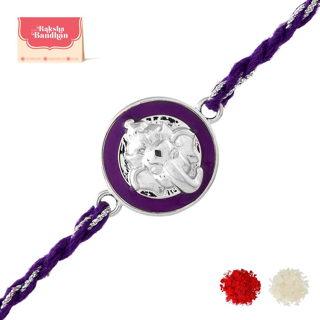 Sterling Silver Purple Ganesha Thread Rakhi For Your Dear Brother : 8905124531442
